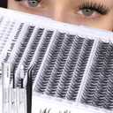 Flaunt Lash Clusters Kit Natural Wispy Lash Extension Kit Short 10mm-12mm-14mm Cluster Eyelash Extension Kit Individual Lashes Kit with Bottom Lashes Bond and Seal by ALICE