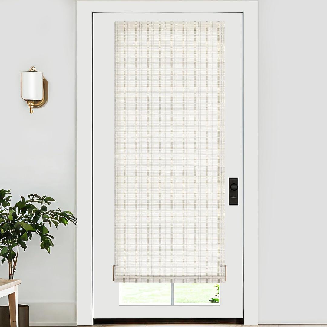 LazBlinds No Tools No Drill Bamboo Roller Shades, Cordless Bamboo Blinds, Light Filtering Roll Up Blinds for Windows, French Door, Porch or Patio, 26'' W x 70'' H, Whitewash B