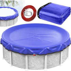 Winter Pool Cover 24 FT Round Above Ground,2025 New Upgrade Above Ground Pool Cover with Cable & Winch,500D Extra Thick Durable Swimming Pool Protection Cover,Cold and UV Resistant Winter Pool Cover (Blue)