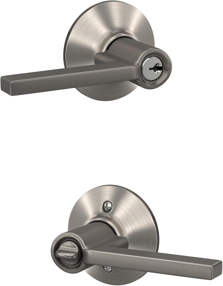 Schlage F51A LAT 619 Latitude Door Lever, Keyed Entry Lock, Satin Nickel