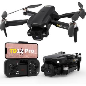 Drone with Camera 4K, Drones for Adults Level 3 Wind Resistance Optical Flow Positioning Brushless Motor 90 Electrically Adjustable Foldable RC Quadcopter for Beginners, TD12Pro
