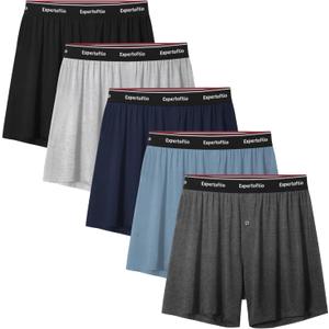 Boxers for Men Viscose from Bamboo Men's Underwear Boxer Shorts Breathable Mens Boxer, Loose Fit, Knit Pack (3: Blue Grey Black Multi)