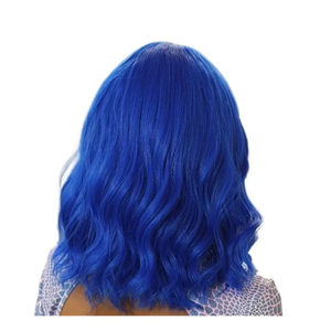 Blue Short Wigs Wavy Hair Wig Bangs Women Natural Halloween Party Use(Dark blue)