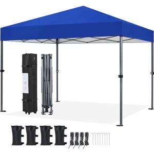Yaheetech 10x10 1-Person Setup Pop Up Canopy Tent, Instant Portable Commercial Canopy Tent, Outdoor Gazebo with 1-Button Push, Wheeled Bag & 4 Sandbags for Home, Party & Outdoor Activities, Blue