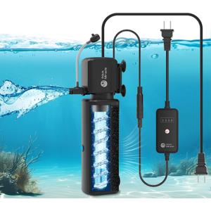 AquaMiracle Aquarium Filter with U - V Light & Filter Sponge, Fish Tank Filter with Timer for Green Water, Turtle Filter with Aeration & Rainfall Mode for Aquarium 10-30 Gallon