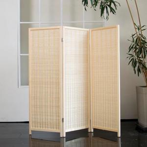 3 Panel Short Room Divider 3.9 ft Tall Double-Side Folding Privacy Screen, Natural Beige Bamboo Partition Wall for Home Office, Living Room & Corner Spaces