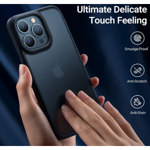 TORRAS Shockproof for iPhone 14 Pro Case, [3X Military-Grade Drop Tested & Slim Silky Feel] Translucent Hard Back with Silicone Protective Anti-Fingerprint Anti-Scratch Phone Case Guardian, Black