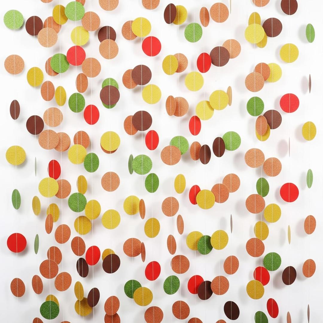 Syhood 10 Pcs Thanksgiving Party Decorations Orange Fall Paper Dot Circle Garlands 130 Feet Glitter Streamers Hanging Banner Decor