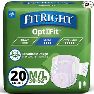 FitRight Stretch Ultra Adult Briefs, Incontinence Diapers with Tabs, Heavy Absorbency, Large/XL/2XL, 51 to 70", 20 Count