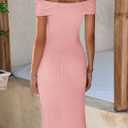 PRETTYGARDEN Summer Dresses for Women Formal Off The Shoulder Midi Bodycon Ribbed Knit Spring Wedding Guest Dress (Pink,Large)