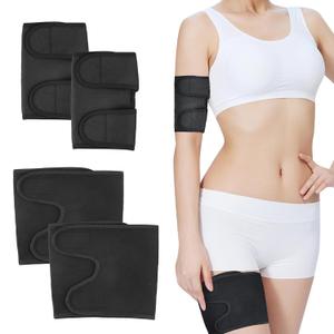 Thigh Compression Sleeves and Arm Trimmers Set, Neoprene Sweat Bands for Exercise, 1 Pair Each, Black