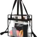 BAGAIL Clear Bags Stadium Approved Clear Tote Bag with Zipper Closure Crossbody Messenger Shoulder Bag with Adjustable Strap (Black)