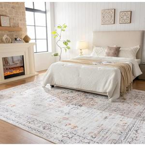 6x9 Washable Area Rug Vintage Distressed, Low Pile Large Rug with Non Slip Backing & Reinforced Edges, Ultra Soft Foldable Indoor Carpet for Living Room, Bedroom, Dining Room, Office, Yellow