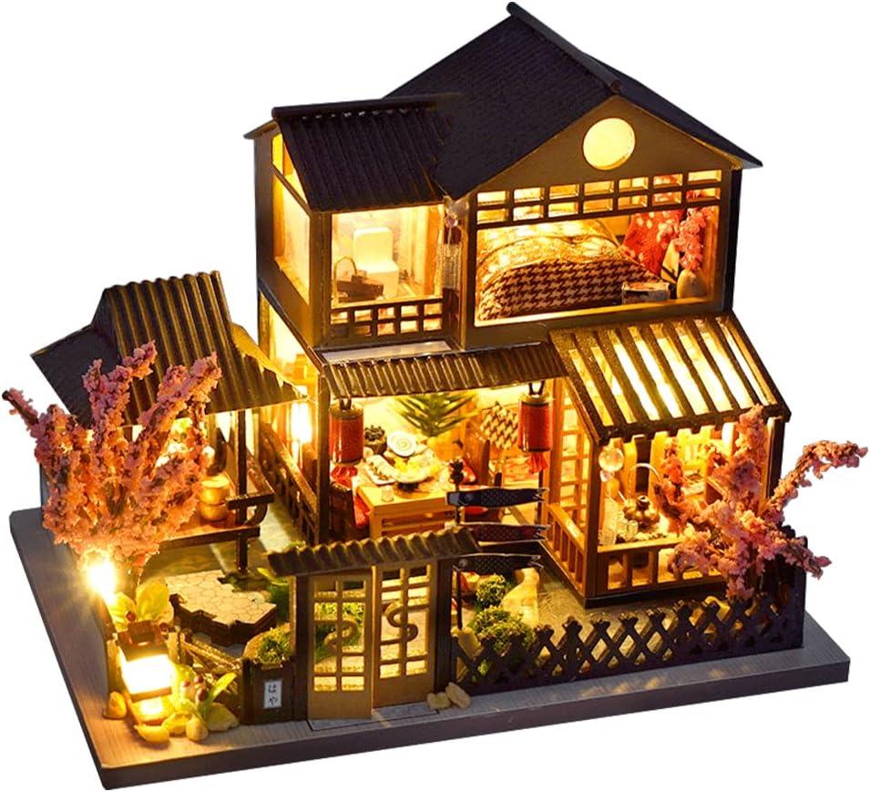 CUTEBEE Dollhouse Miniature House Kit with Furniture, DIY Wooden Dollhouse Tiny House Building Set for Adults and Teens, Creative Room Decor Gift for Family and Friends (Japanese Garden House)