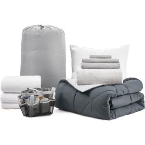 College Freshman Dorm Pack Plus - Twin XL Bedding Bundle - Faded Black/Glacier Gray Color Set