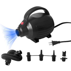 Electric Pump for Inflatables, Quick-Fill Air Mattress Pump for Air Bed Pool Toy Raft Boat, AC 110-120V Inflator,Electric Air Pump with 4 Nozzles, Black
