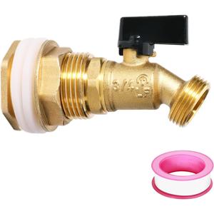 Brass Rain Barrel Spigot Kit with 3/4" GHT, Quarter Turn Ball Valve & Bulkhead Fitting - Ideal for Garden Hose Connection, Rainwater Collection in Tanks, 55 Gallon Buckets