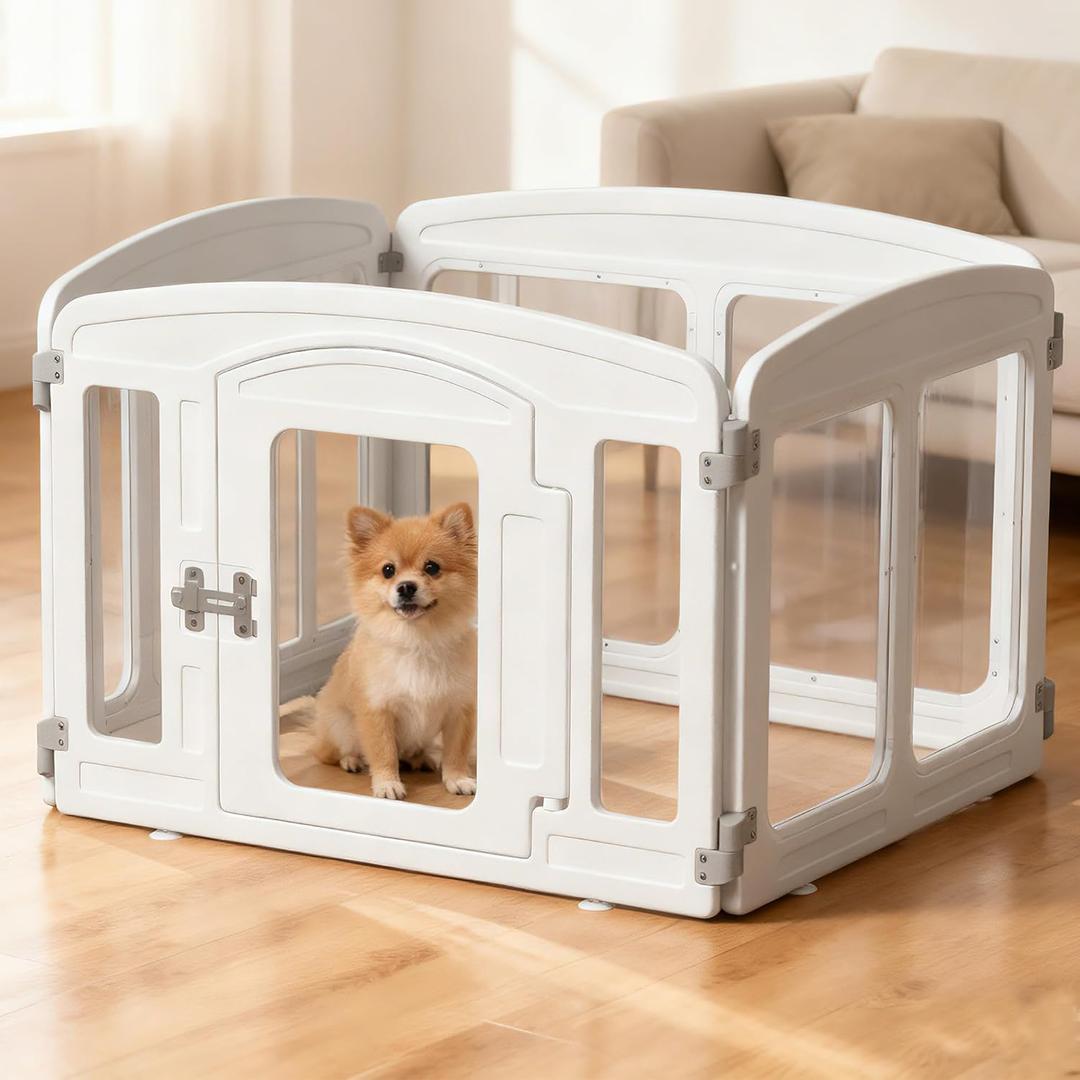 Clear Puppy Playpen Indoor - Ideal for Small & Toy Dogs - Height 24 Inch, 4 Panels, White
