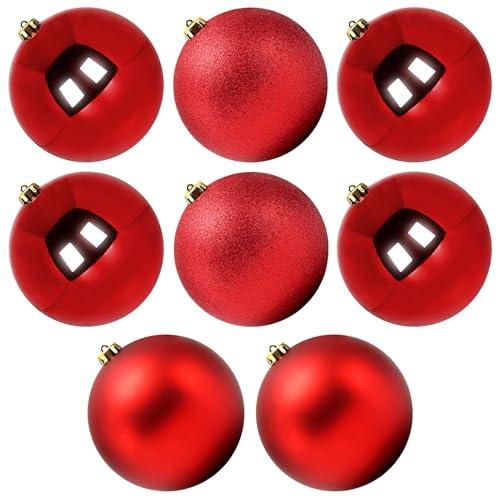 Benjia Extra Large Size Outdoor Christmas Ornaments, Oversized Huge Big Shatterproof Xmas Christmas Plastic Balls for Outside Lawn Yard Tree Hanging Decorations (8"/200mm, Red, 8 Packs)