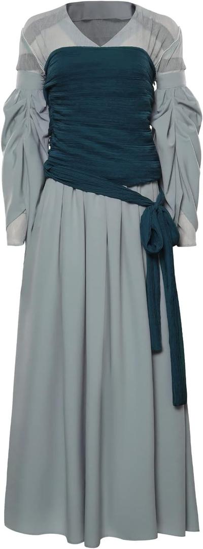 Adult Galadriel Costume Dress Outfit Elf Princess Lord Ring of Power Cosplay Halloween Costumes for Women Girls (Large)