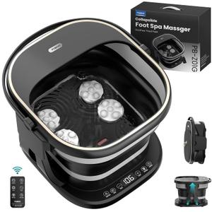 Puboo Collapsible Foot Spa Bath with Heat, Remote & Timer, 16 Massage Balls, Support Rods  Heated Pedicure Soaking Tub for Stress Relief, Great Gift for Family and Friends (Black)