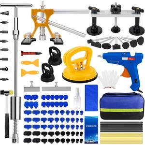 Dent Puller Hail Remover Kit, Professional Car Paintless Dent Removal Kit Tools, 2 in 1 T-Bar,Adjustable Dent Lifter, Bridge Puller Hammer Dent Suction Puller for Auto Body SUV Damage DIY Repair