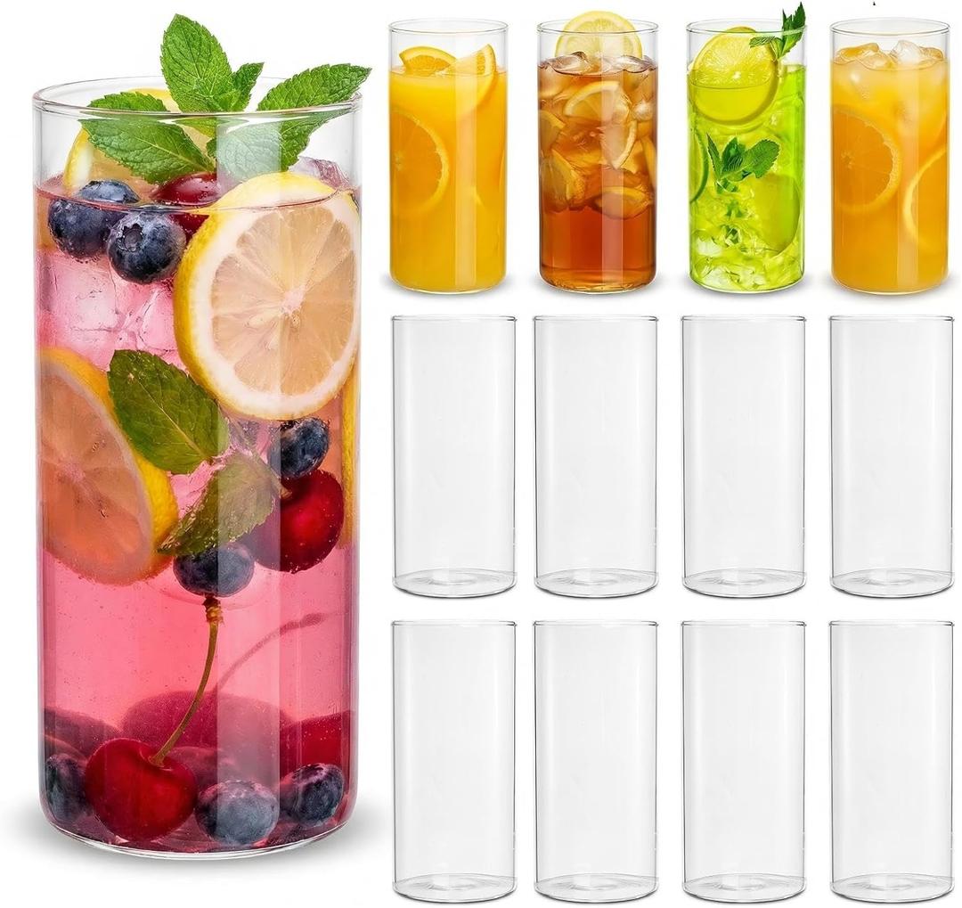 Water Glasses Set of 12, Thin Highball Glasses, 17 Oz Tall Drinking Glasses, Lightweight Crystal Collins Glasses for Water, Juice, Cocktails, Mojito, Whiskey