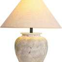 White Rustic Farmhouse Table Lamp - Terracotta Base with White Fabric Shade - 15.6 Inches - Warm White LED - 40W - 5000 Lumens