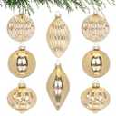 WHGJ 8 Pcs Large Champagne Gold Mercury Glass Christmas Ball Ornaments Set, Assorted 3.15''-5'' Hanging Baubles for Christmas Tree, Vintage Decorations for Winter Holiday Xmas Tree Decor
