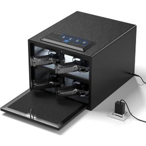 XDeer Biometric Pistol Safe - Quick Access Handgun Safe | with Fingerprint & Digital Keypad, Secure Home Gun Safe for up to 4 Pistols (No Cleaning Kit)