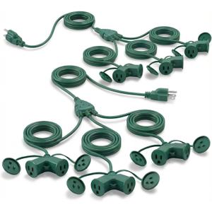 Kingdder 2 Pack 50 ft Christmas Extension Cord 1 to 3 Splitter Extension Cord 6 Prong Plug with 3 Extended Outlets and Weatherproof Covers for Outdoor Indoor Christmas Connect Extend String Lights