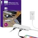Philips 24W USB Extension Cord Power Strip Charging Station, for IPhone 11/Pro/Max/XS/XR/X/8, iPad Pro, Samsung Galaxy S10/S9/Plus, Google Pixel, USB-A, 6 ft. Braided Cord, DLK2506/27