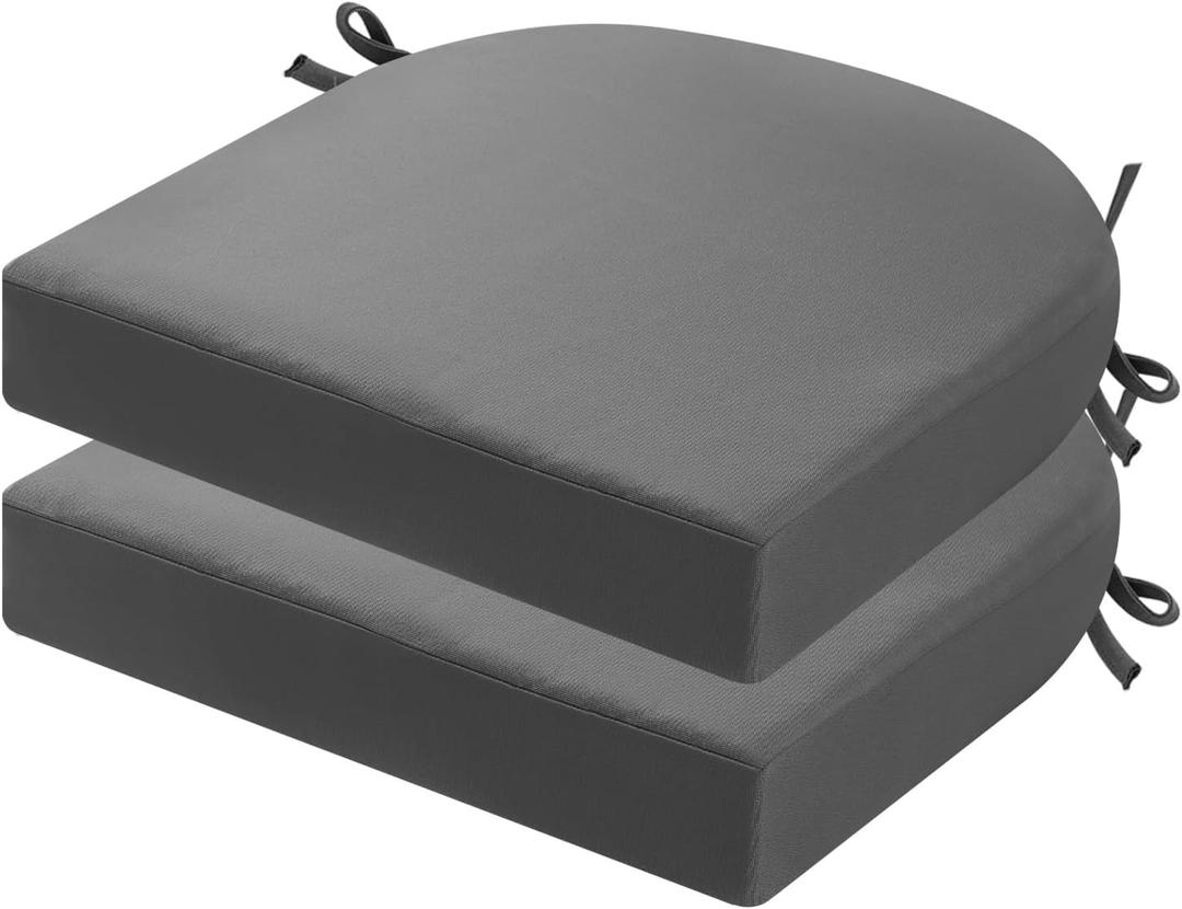 idee-home Outdoor Chair Cushions Set of 2, Thick 17" x 17" x 3" Outdoor Seat Cushion Patio Furniture Waterproof with Ties, Patio Chair Pads Dining Medium Grey