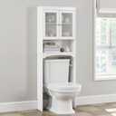 Spirich Over The Toilet Storage Cabinet, Above Toilet Storage Cabinet with Glass Doors, Behind Toilet Bathroom Organizer, White, Small