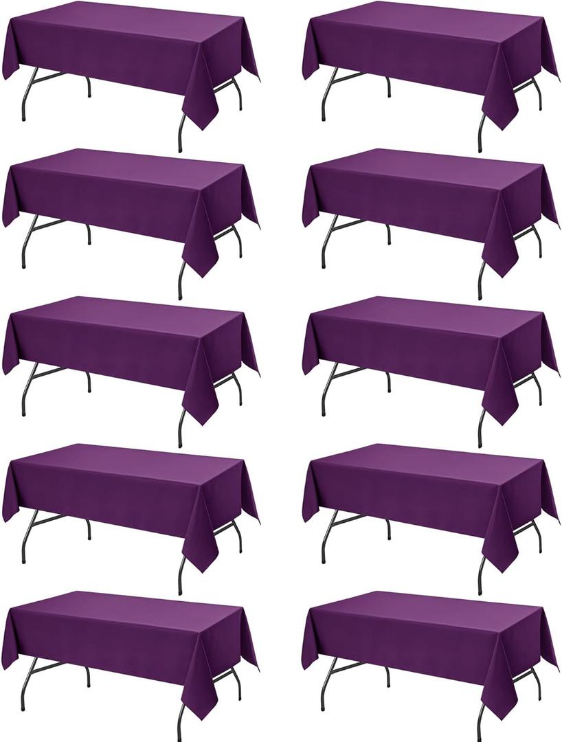 10-Pack Purple Tablecloths for Rectangle Tables, 60 x 102 Inches, Stain-Resistant Polyester Fabric for 6 Foot Tables - Washable Table Covers for Weddings, Banquets, Birthday Parties, Events