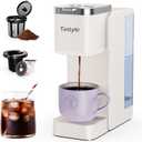 Tastyle Single Serve Coffee Maker, Iced and Hot Coffee Machine for K Cup & Grounds, Compact Design, 40oz Removable Water Reservoir, 6 to 24 Oz Brew Sizes, Fits 7.3" Travel Mug, Beige