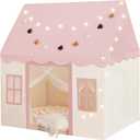 Large Kids Tent with mat, Star Lights, Tissue Garland, Play Tent Indoor & Outdoor, Kids Play Tent for Girl & Boy Aged 3+, Kids Tent for Toddler, 52" x35" x 52" Play House with Windows, Washable, Pink, Large Size