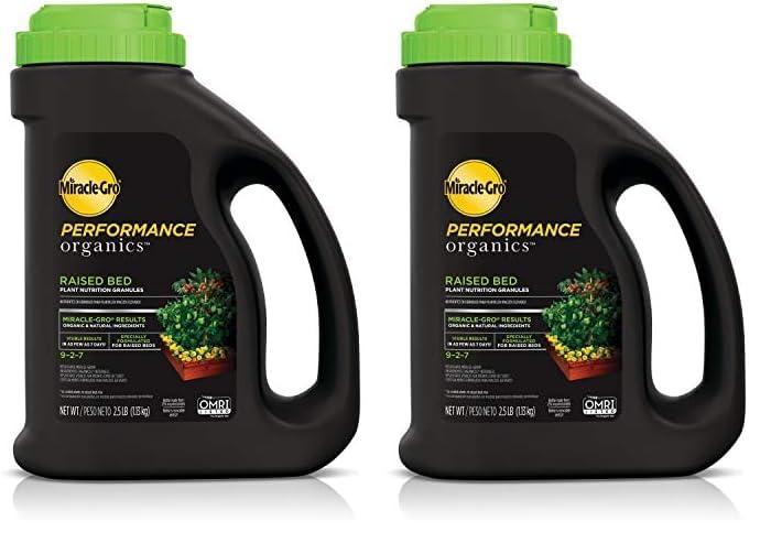Miracle-Gro Performance Organics Raised Bed Plant Nutrition Granules - Plant Food with Natural & Organic Ingredients, for Vegetables, Fruits, Herbs and Flowers in Raised Beds, 2.5 lbs. (Pack of 2)