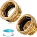 Solid Brass Garden Hose Adapter Set, 3/4 GHT Garden Hose Male x 1 NPT Female Connector, 1 GHT Male Garden Hose x 3/4 NPT Female Connector, with 2 Rubber Gasket and Sealant Tape
