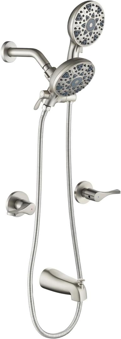 2 Handle Shower Faucet Set with Tub Spout Bathtub Shower Faucet Combo Set Shower System Complete Tub and Shower Trim Kit Brushed Nickel Wall Mounted Two Handles Shower Fixtures