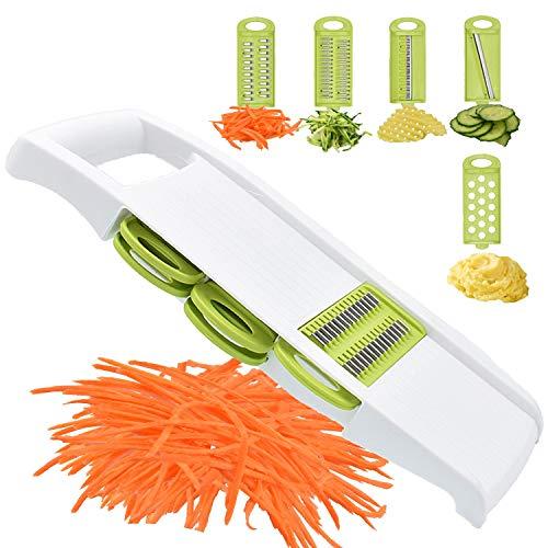 NACOLUS 5 in 1 Mandoline Slicer Vegetable Slicer Mandolin Multi Blade Potato Veggie Slicer Vegetable Cutter Julienne Shredder Potato Slicer Green