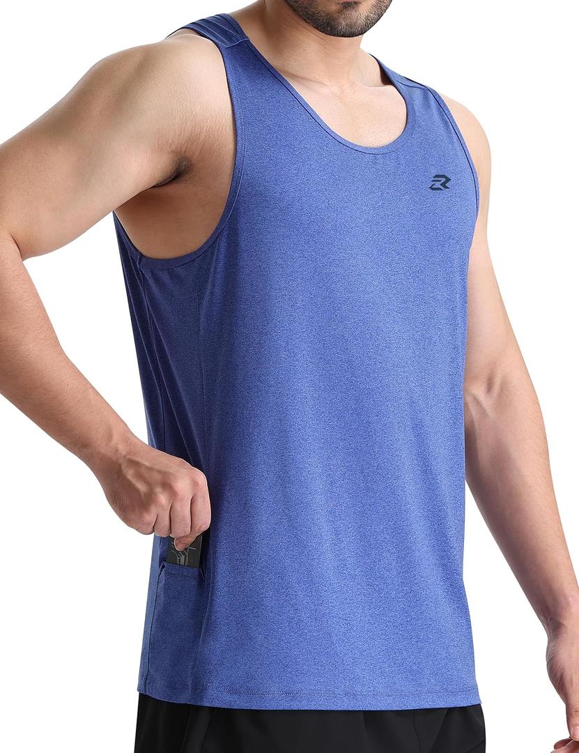 EZRUN Mens Tank Tops Quick Dry Workout Muscle Sleeveless Shirts for Summer Bodybuilding Running Fitness Training (Medium, Blue)