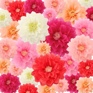 Geyee 18 Pcs Mexican Paper Flowers Colorful Fiesta Tissue Paper Flowers Pom Poms Mexican Carnival for Floral Party Backdrop Wedding Birthday Party Craft, 6" 8" 10"(Pink Series)