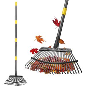 Rake, Gardening Rakes for Leaves Lawns Heavy Duty, 79 in Leaf Rake with 25 Clog-Free Tines, 18.5 Wide Large Head, Metal Garden Tools for Yard Quick Cleanup Garss, Debris, Detachable for Camping