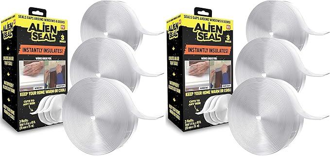 Alien Draft Seal Insulation Tape 49 Feet Transparent Silicone Weather Stripping Door Seal Strip and Under Door Draft Stopper for Window Seal and Door Bottom Seal As Seen On TV- Pack of 2