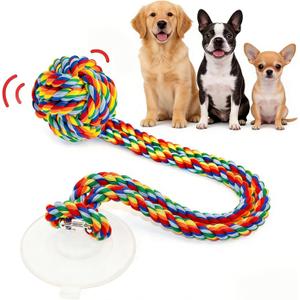 Interactive Dog Toy with Suction Cup, Rope Ball & Built-in Bell, Rainbow | Tug-of-War Interactive Play|Supports Puppy Teething & Healthy Chewing|Designed for Small Dogs|Solo Indoor Enrichment Toy