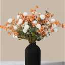 RyddeligHome Artificial White Kiku & Orange Wax Flowers, Bulk Silk Flowers with Long Stems for Vases, Spring Floral Stems Arrangements for Home Decor, Centerpieces for Tables, Rustic Decorations (Orange Wax+kiku)