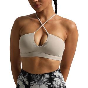 Aoxjox Women's Workout Sports Bras Jamie Deep V Fitness Backless Padded Training Gym Bra Yoga Crop Tank Top, Size XL
