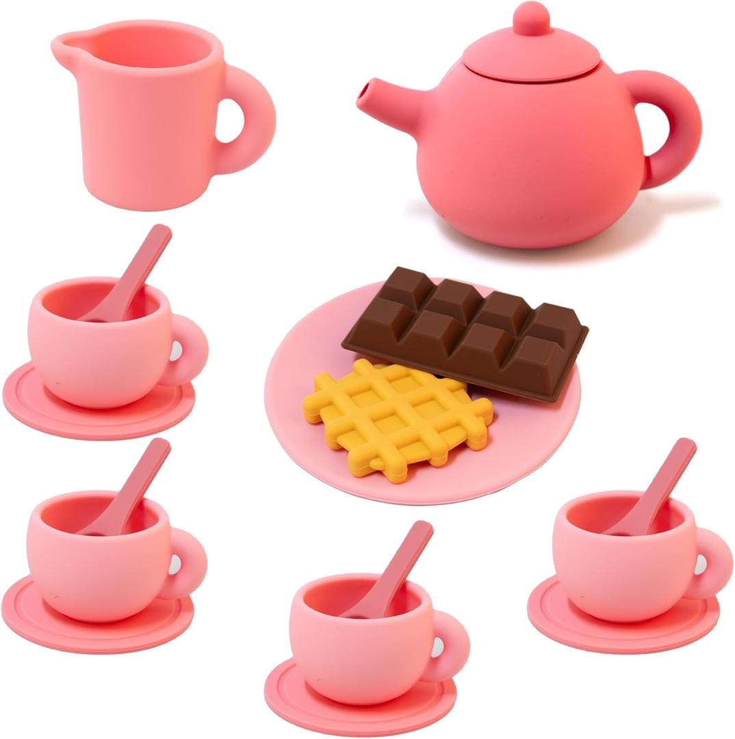 Silicone Tea Set for Toddlers, Play Tea Party Set, A Cute Pink Outfit Suitable for Toddler Girl Silicone Tea Set for Toddlers, Play Tea Party Set, A Cute Pink Outfit Suitable for Toddler Girl