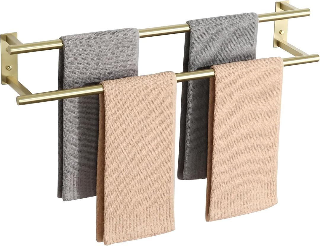 Alise Double Towel Bars for Bathroom Wall Mounted,28 Inch Towel Holder Towel Racks for Bathroom SUS304 Stainless Steel Towel Hanger Towel Rod Brushed Gold